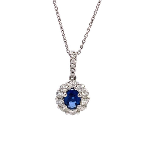 pendant sapphire and diamond oval classic 14kt white gold