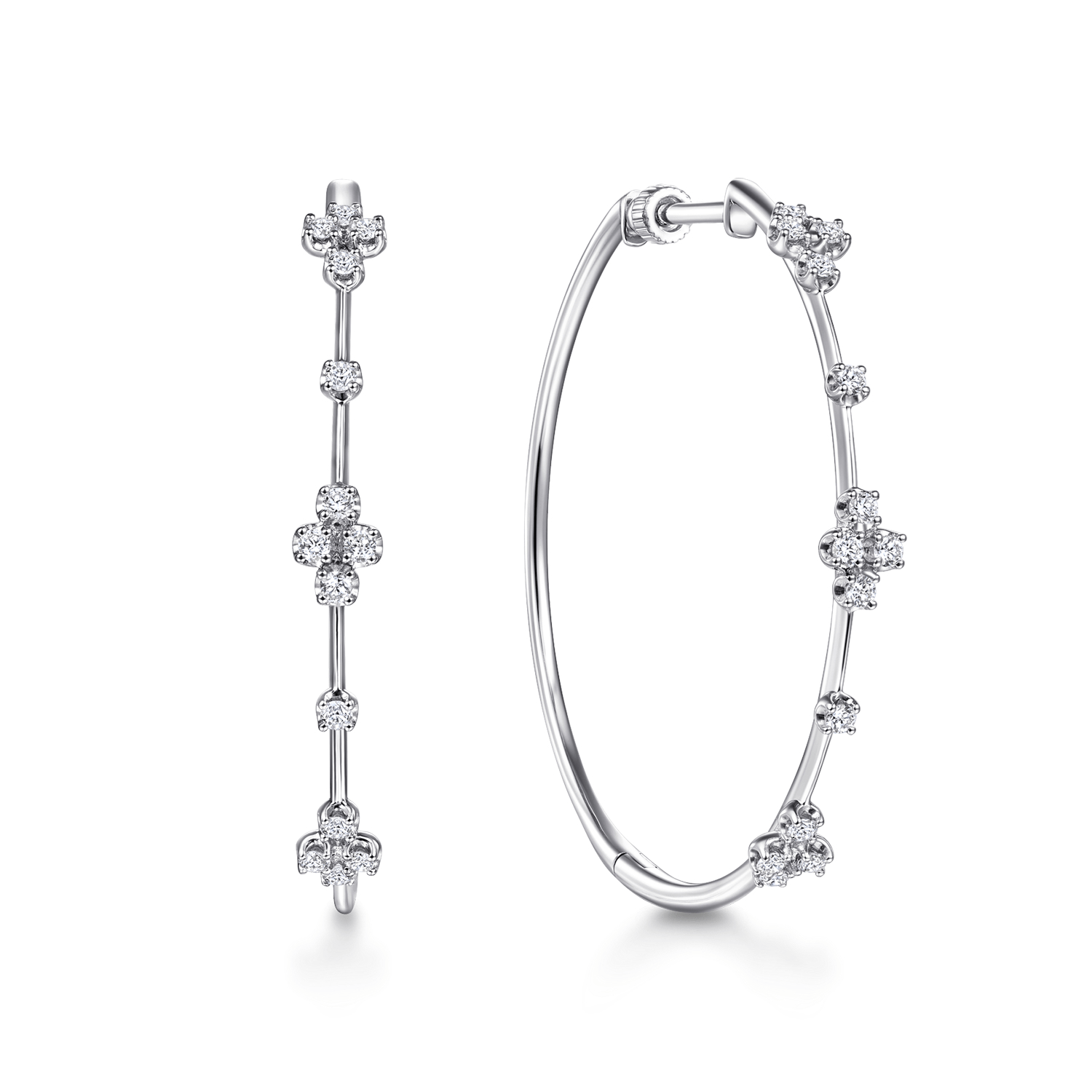 14k White Gold 40mm Round Classic Diamond Hoop Earrings - Gabriel & Co. - Gaines Jewelers