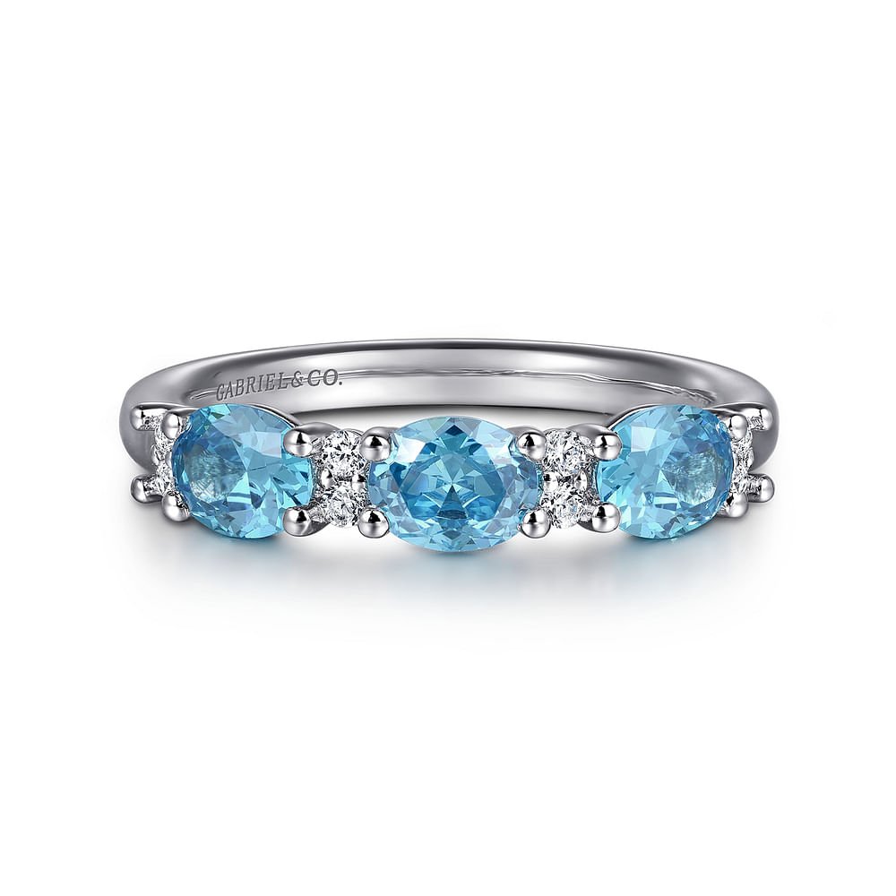 14K White Gold Diamond and Blue Topaz Fashion Ring - Gabriel & Co. - Gaines Jewelers