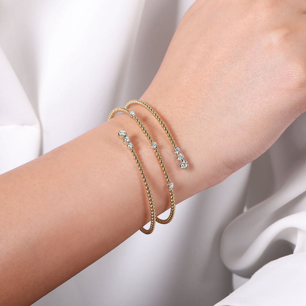 14K White - Yellow Gold Diamond Wrap Bangle - Gabriel & Co - Gaines Jewelers