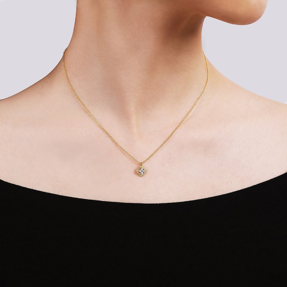 14K White - Yellow Gold Twisted Clover Diamond Pendant Necklace - Gabriel & Co. - Gaines Jewelers