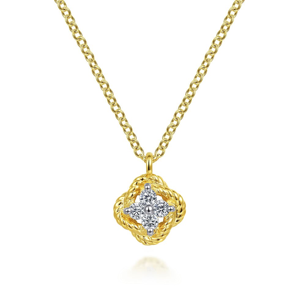14K White - Yellow Gold Twisted Clover Diamond Pendant Necklace - Gabriel & Co. - Gaines Jewelers
