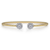 14K White&Yellow Gold Bujukan Split Cuff Bracelet with Diamond Flowers Caps - Gabriel & Co. - Gaines Jewelers