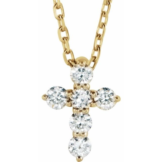 14K Yellow 1/6 CTW Natural Diamond Cross 16 - 18" Necklace - Gaines Jewelers