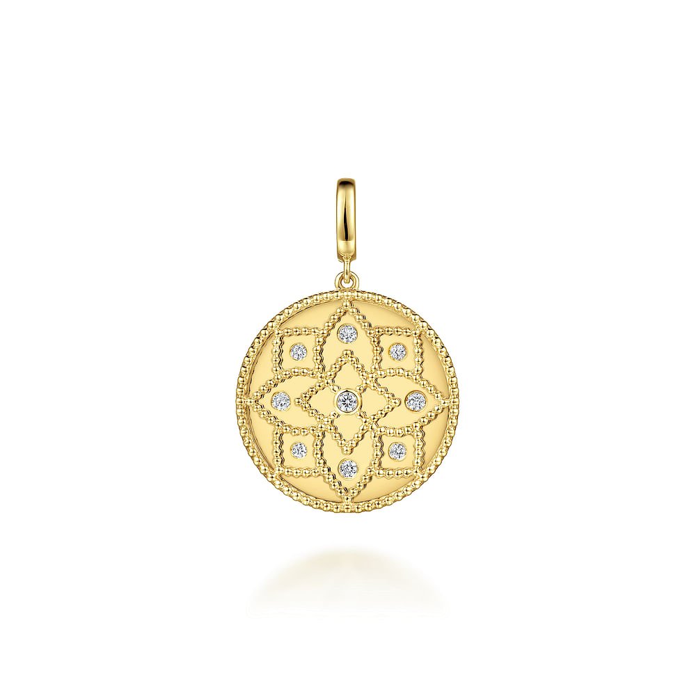 14K Yellow Gold Bujukan and Diamond Medallion Pendant - Gabriel & Co. - Gaines Jewelers