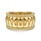 14K Yellow Gold Bujukan and Scallop Wide Band Ring - Gabriel & Co. - Gaines Jewelers