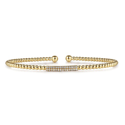 14K Yellow Gold Bujukan Bead Bangle with Diamonds - Gabriel & Co. - Gaines Jewelers