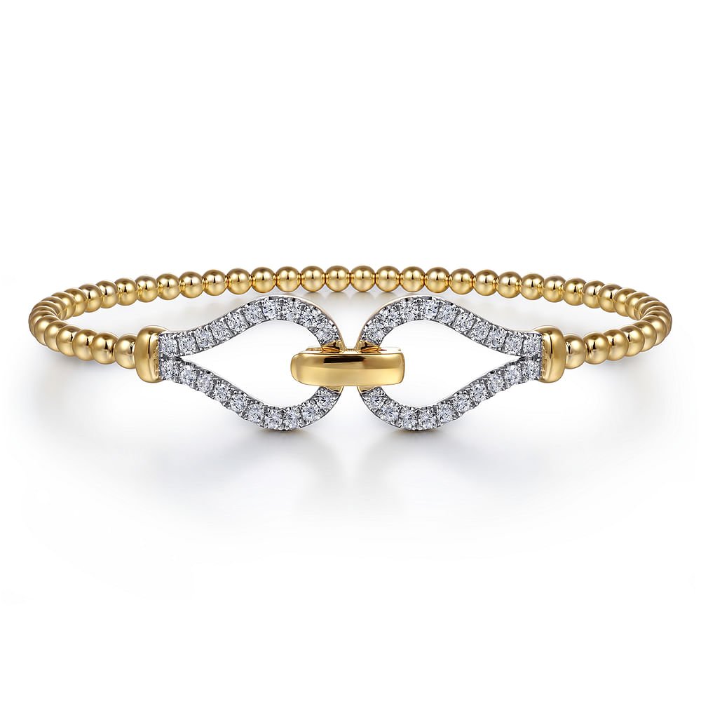 14K Yellow Gold Bujukan Beads and Diamond Split Bangle Bracelet with clasp - Gabriel & Co - Gaines Jewelers