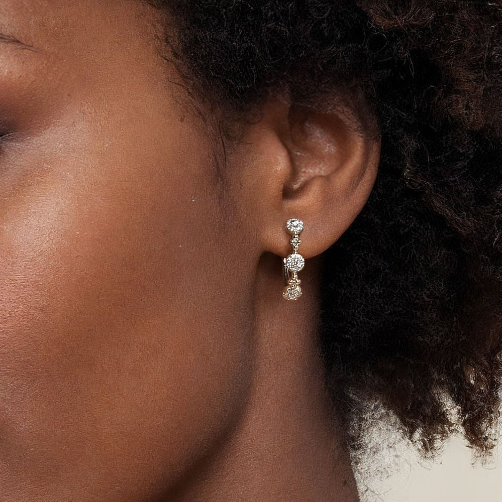 14K Yellow Gold Bujukan Diamond Cluster Classic Hoop Earrings Size 20 - Gabriel & Co. - Gaines Jewelers