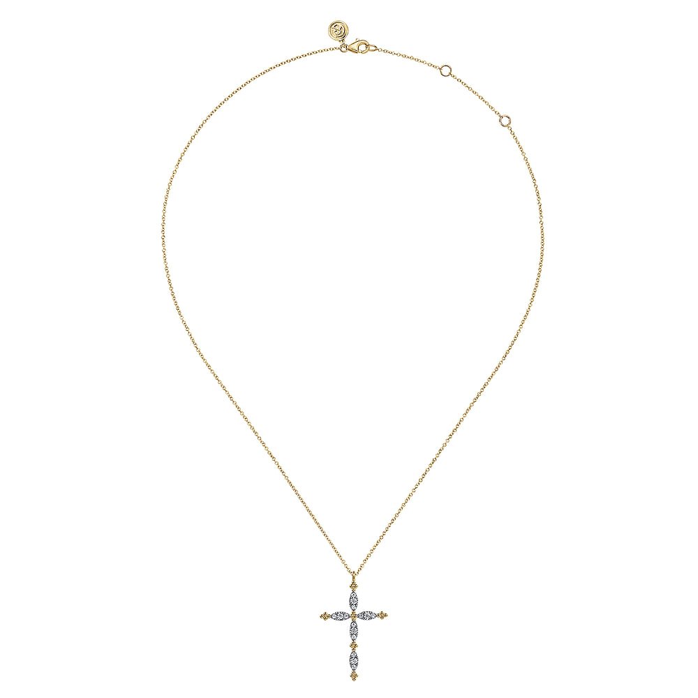 14K Yellow Gold Bujukan Diamond Cross Pendant Necklace - Gabriel & Co. - Gaines Jewelers
