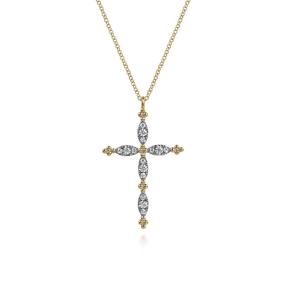 14K Yellow Gold Bujukan Diamond Cross Pendant Necklace - Gabriel & Co. - Gaines Jewelers