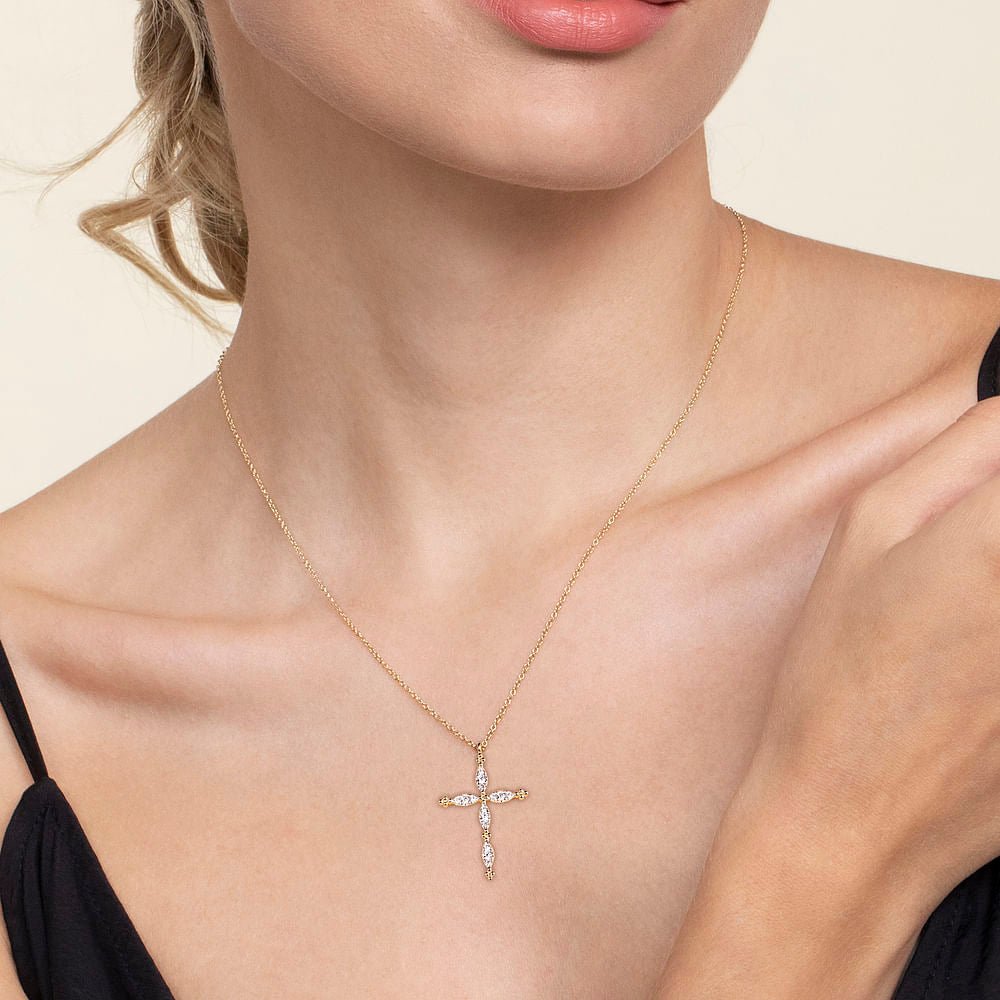 14K Yellow Gold Bujukan Diamond Cross Pendant Necklace - Gabriel & Co. - Gaines Jewelers