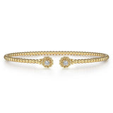 14K Yellow Gold Bujukan Split Cuff Bracelet with Diamond Flower Caps - Gabriel & Co. - Gaines Jewelers