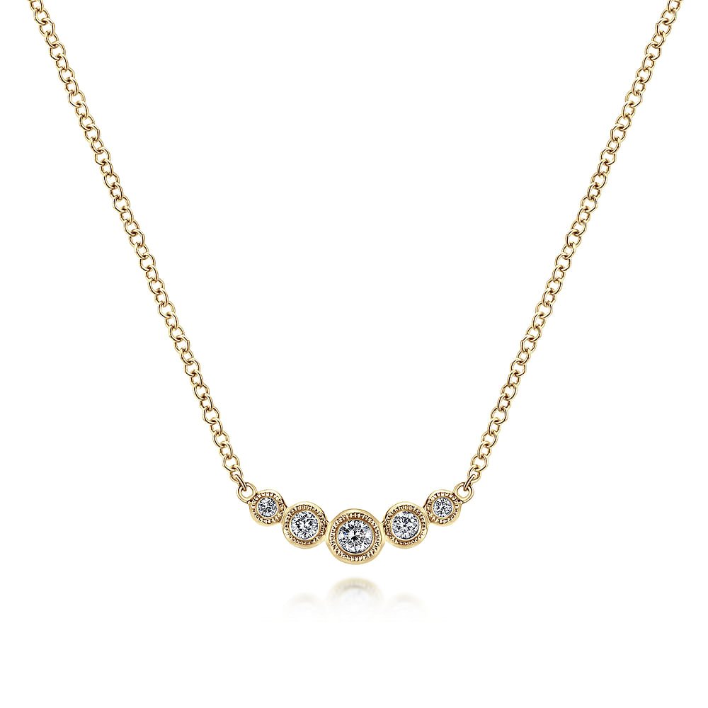 14K Yellow Gold Curved Diamond Bar Necklace - Gabriel & Co. - Gaines Jewelers