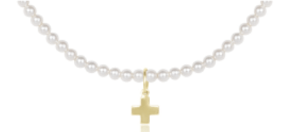 15" Choker Classic Pearl 3mm Bead - Signature Cross - Enewton - Gaines Jewelers