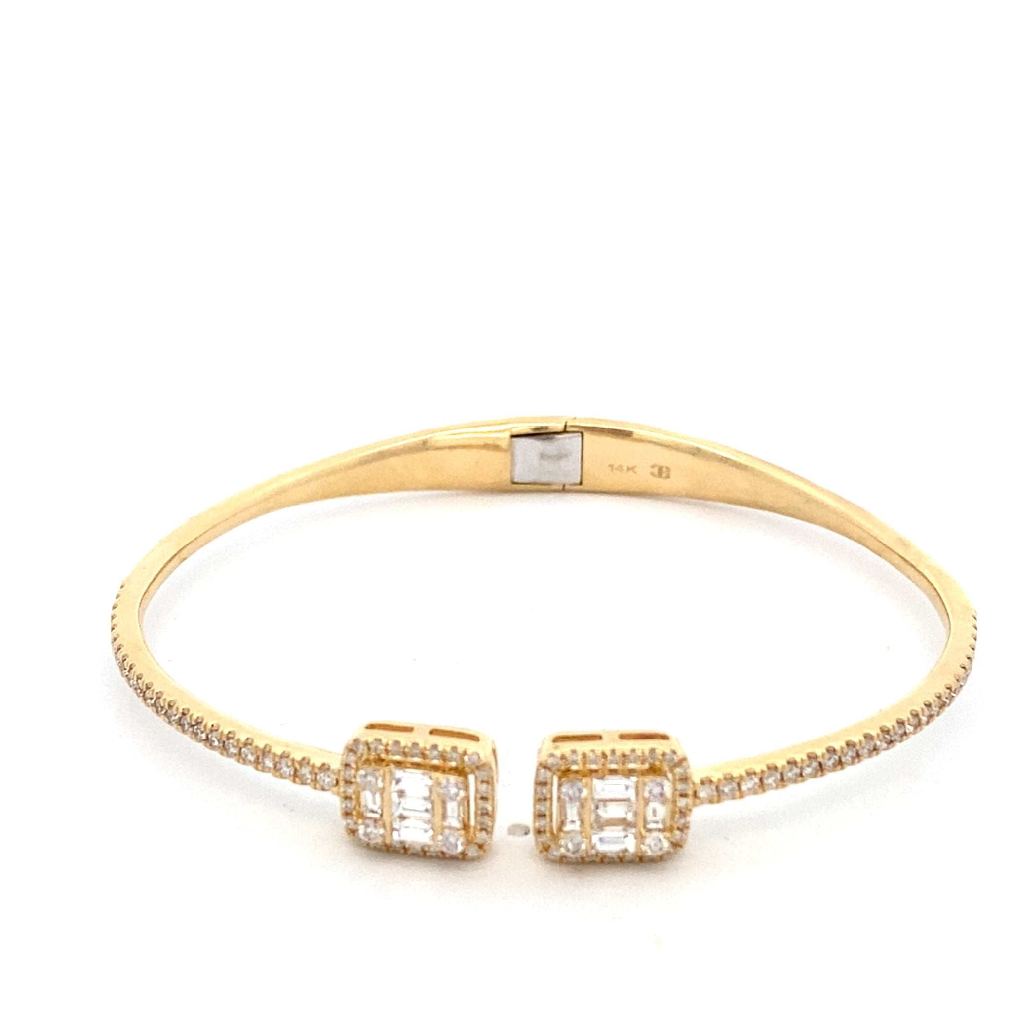 1.50 ctw baguette natural diamond hinged bangle with square accented ends 14kt yg - Gaines Jewelers