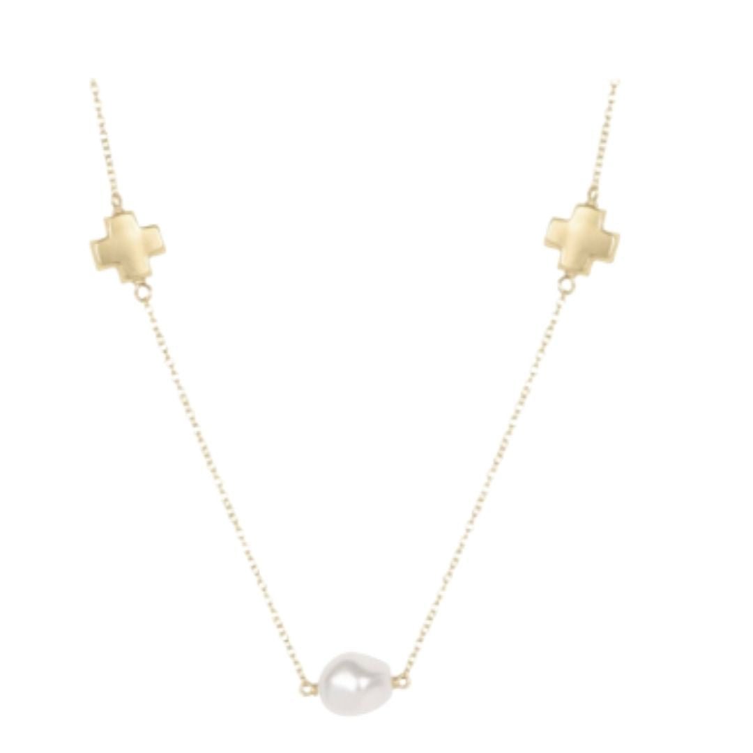 17" Choker Signature Cross Admire Simplicity Chain Gold - Pearl - Enewton - Gaines Jewelers