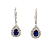 earrings drop dangle sapphire and diamond 18kt white gold- Nemati
