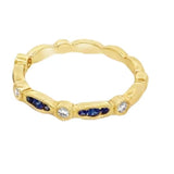 Ring 9 sapphires 3 diamonds coin edge 14kt yellow gold-Nemati
