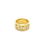Band style ring with square & round diamonds, rope edge 14kt yellow gold by Raymond Mazza