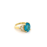ring with oval apatite & side diamonds 14kt yellow gold by Raymond Mazza