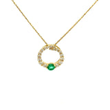 14k Yellow Gold Necklace with Diamond and Emerald - Nemati