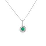 Necklace- 18kt white gold pendant emerald and diamond double halo- Nemati