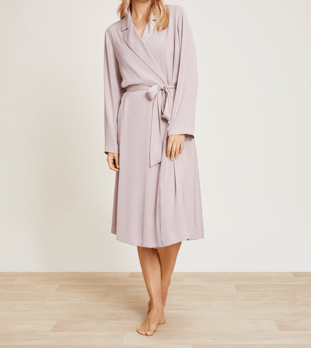 Barefoot Dreams Washed Satin Notch Collar Robe - Faded Rose - Gaines Jewelers