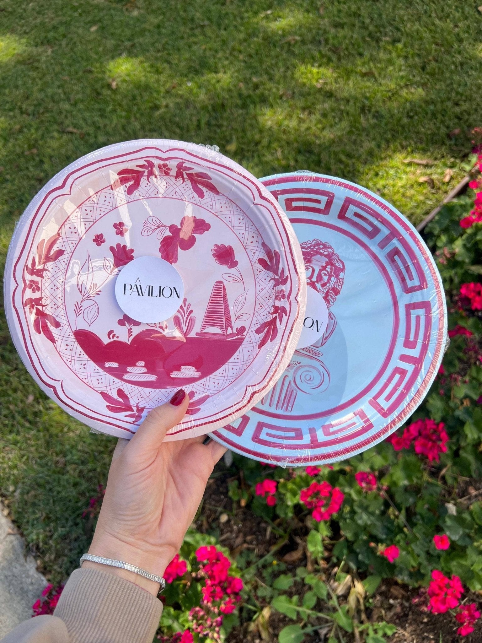 Beachside Pavilion Salad and Dessert Plates Pack of 50 in Ballet & Berry - Ballet & Berry - Pavilion Paper - Gaines Jewelers