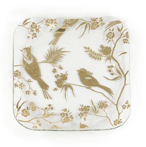 Birdsong 8" Square Plate - Gold - Annieglass - Gaines Jewelers