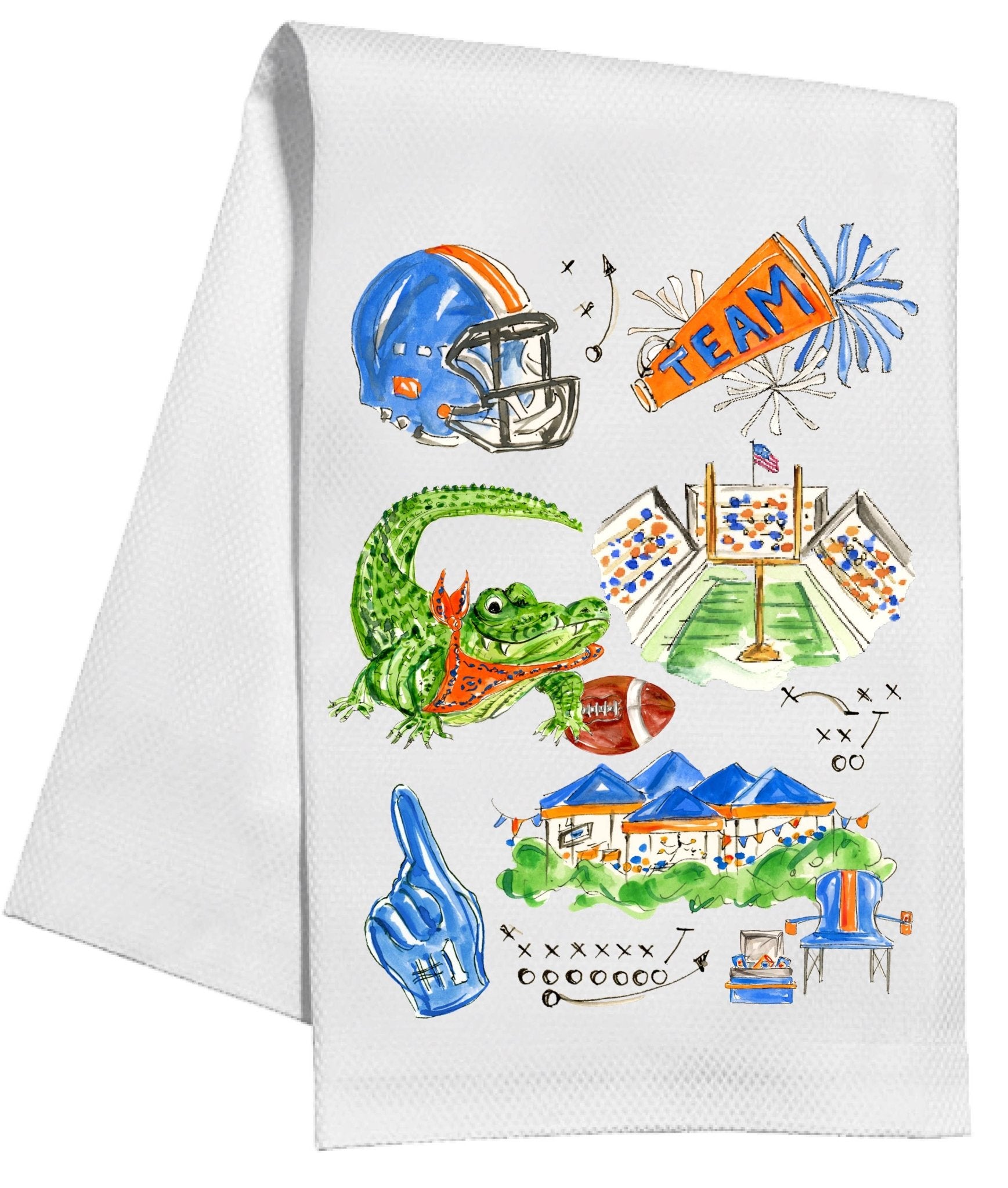 Blue & Orange Gator Football Icons Kitchen Towel - RosanneBeck Collections - Gaines Jewelers