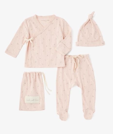 Blush Floral Organic Cotton Pointelle Layette 3 Pc Gift Set - Elegant Baby - Gaines Jewelers