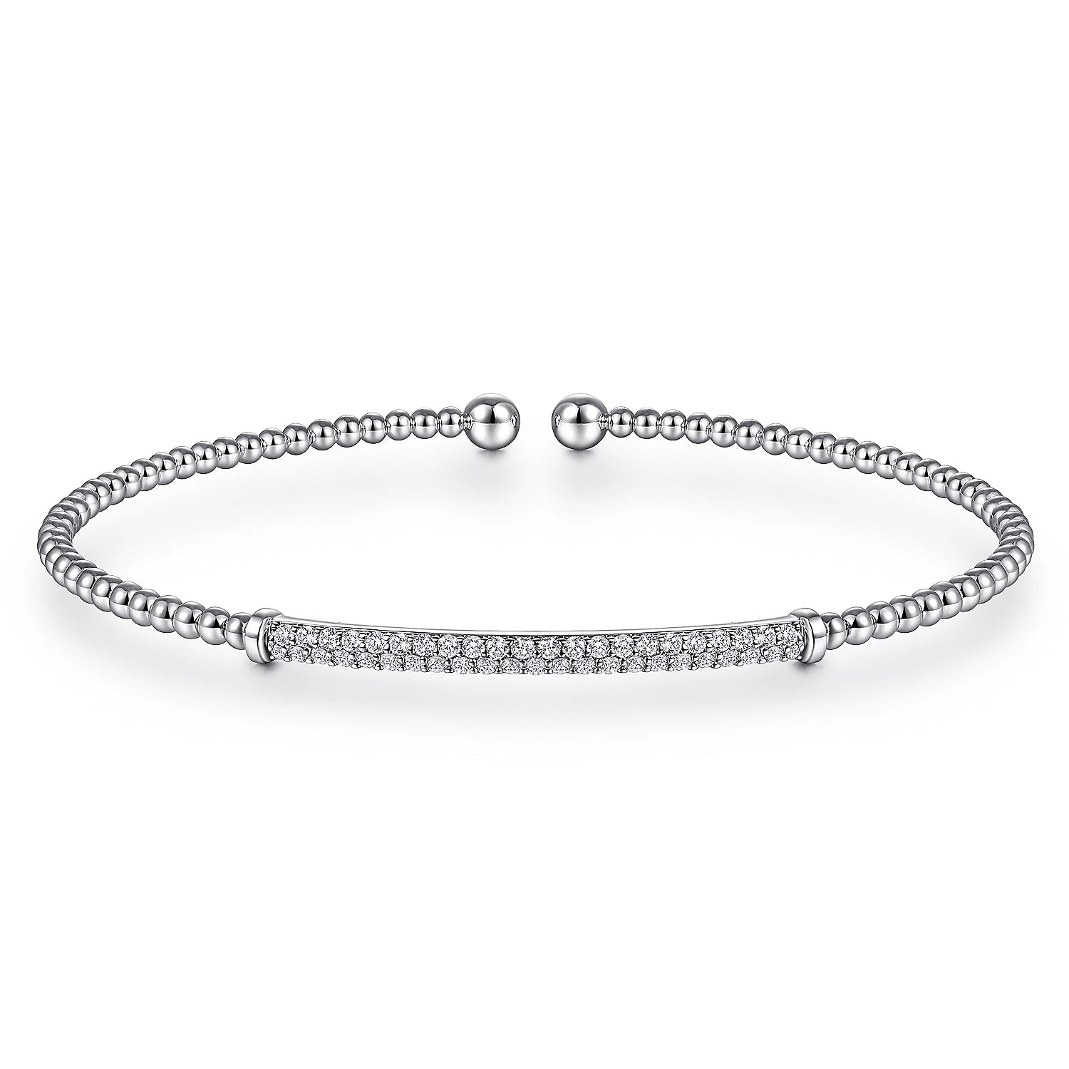 Bracelet - 14kt white gold bead cuff pave' diamond bar on top - Gaines Jewelers
