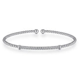Bracelet - 14kt white gold bead cuff pave' diamond bar on top - Gaines Jewelers