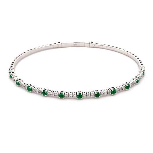 Bracelet emerald & diamond flex bangle 14kt white gold - Gaines Jewelers