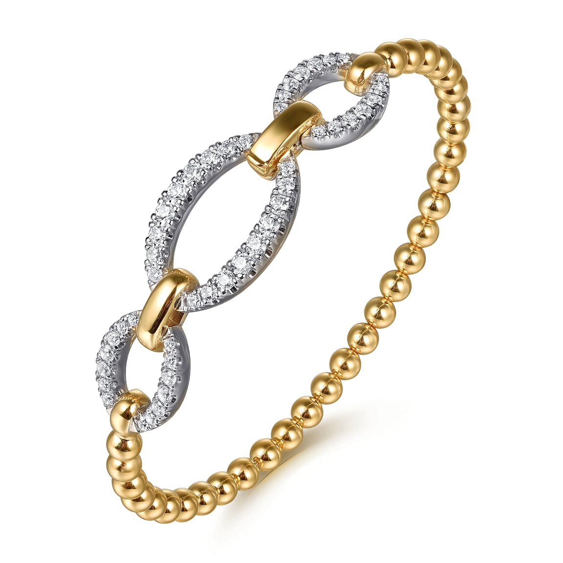 Bracelet flex bangle with 3 diamond open ovals on top 2 - tone karat gold by Gabriel - Gaines Jewelers