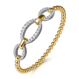Bracelet flex bangle with 3 diamond open ovals on top 2 - tone karat gold by Gabriel - Gaines Jewelers