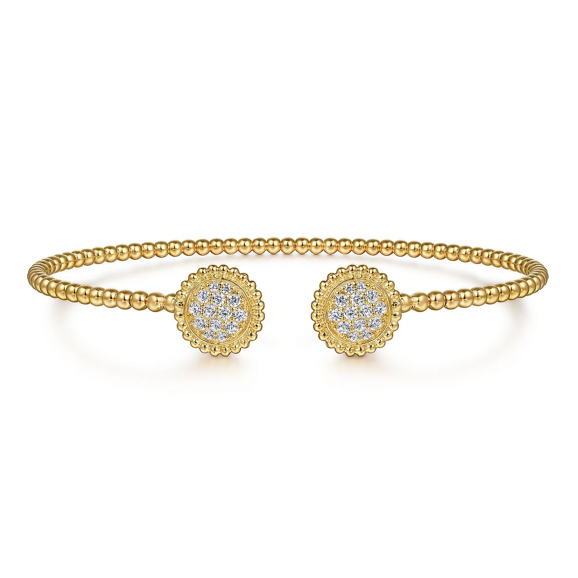 Bracelet flex cuff bangle with diamond clusters at split top 14kt yellow gold by Gabriel - Gaines Jewelers