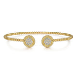 Bracelet flex cuff bangle with diamond clusters at split top 14kt yellow gold by Gabriel - Gaines Jewelers