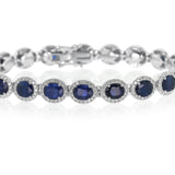 Bracelet - sapphire straight line with diamond halos 18kt white gold - Gaines Jewelers