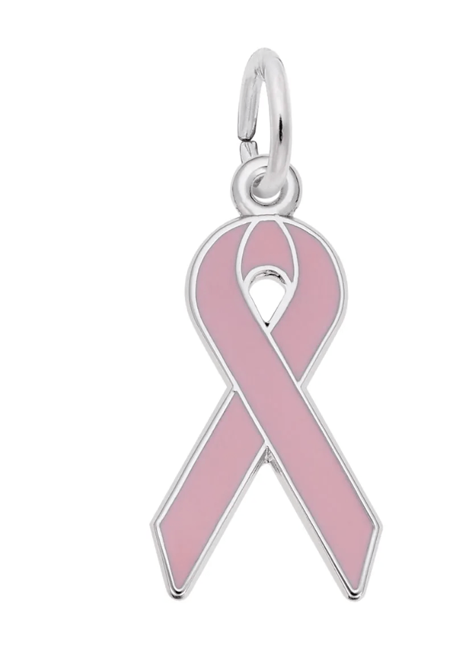 Breast Cancer Awareness Ribbon Charm Sterling Silver - Rembrandt Charms - Gaines Jewelers
