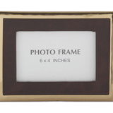 Brown Vegan Leather & Gold Metal Rectangular Photo Frame 8 Inch - K&K Interiors - Gaines Jewelers