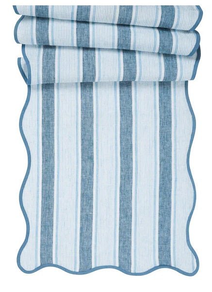 Cabana Stripe 18" x 90" Table Runner - Ocean - Juliska - Gaines Jewelers