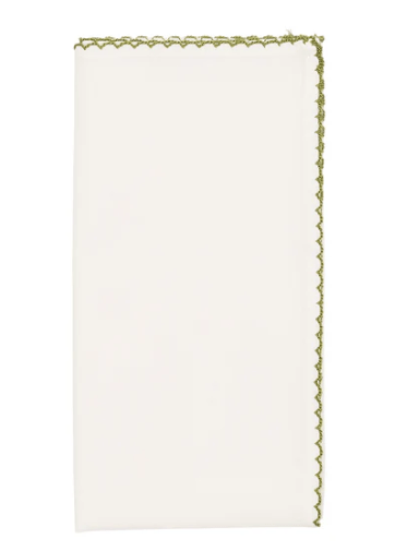 Casbah Napkin in White & Green - Kim Seybert - Gaines Jewelers