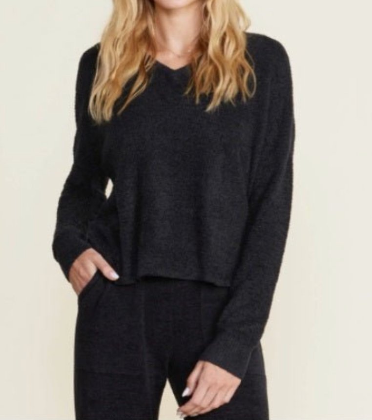 CCL Diamond Pointelle Pullover Black - Barefoot Dreams - Gaines Jewelers