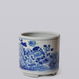 Cobalt Guild - Blue and White Porcelain Bird and Flower Footed Cachepot  - Gaines Jewelers