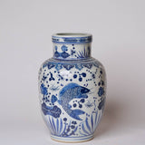 Cobalt Guild - Blue and White Porcelain Fish and Lotus Mallet Vase - Gaines Jewelers