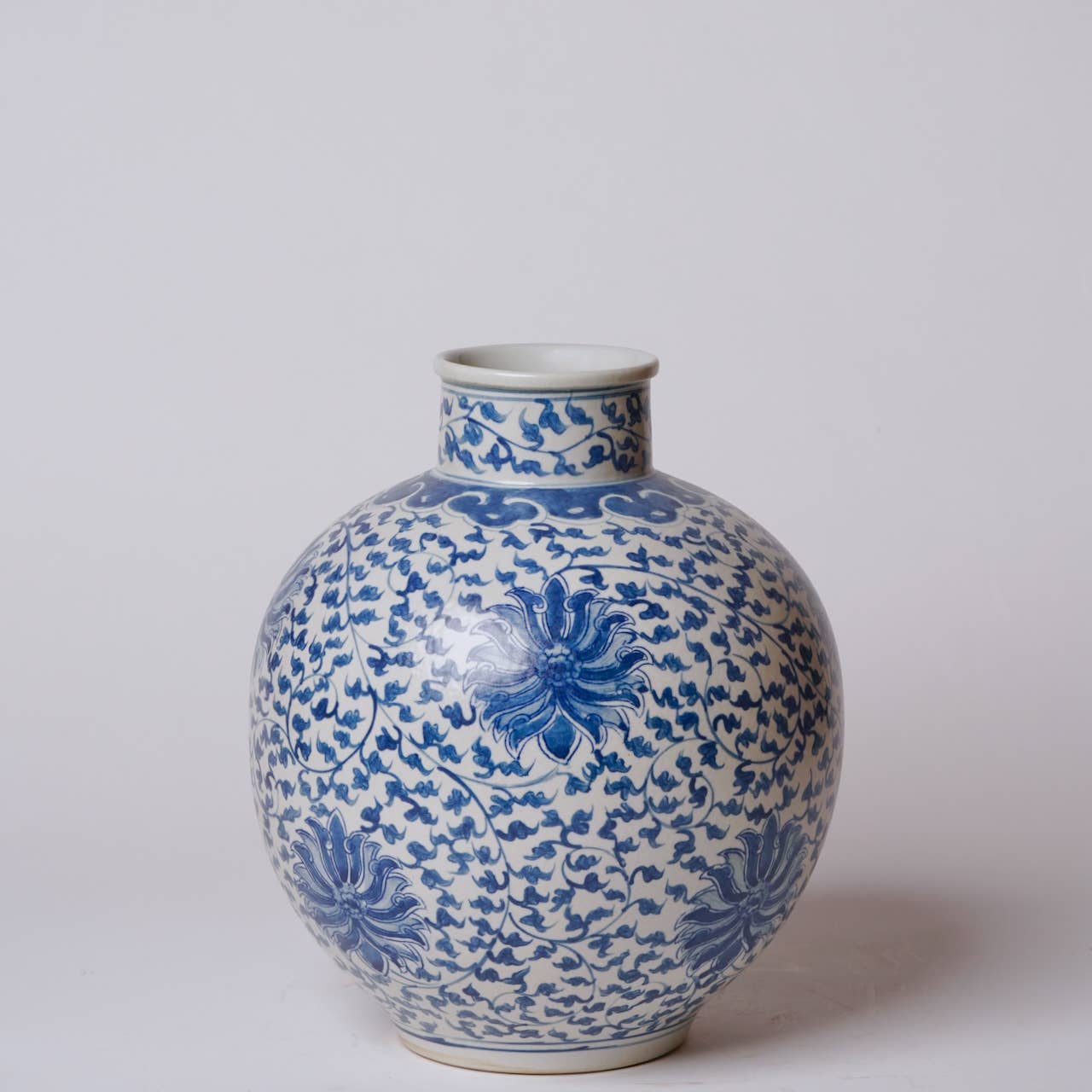 Cobalt Guild - Blue and White Porcelain Scrolling Lotus Globe Vase - Gaines Jewelers