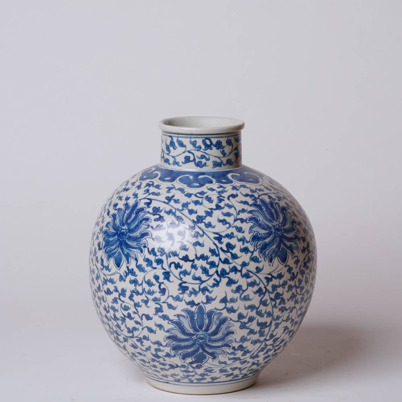 Cobalt Guild - Blue and White Porcelain Scrolling Lotus Globe Vase - Gaines Jewelers
