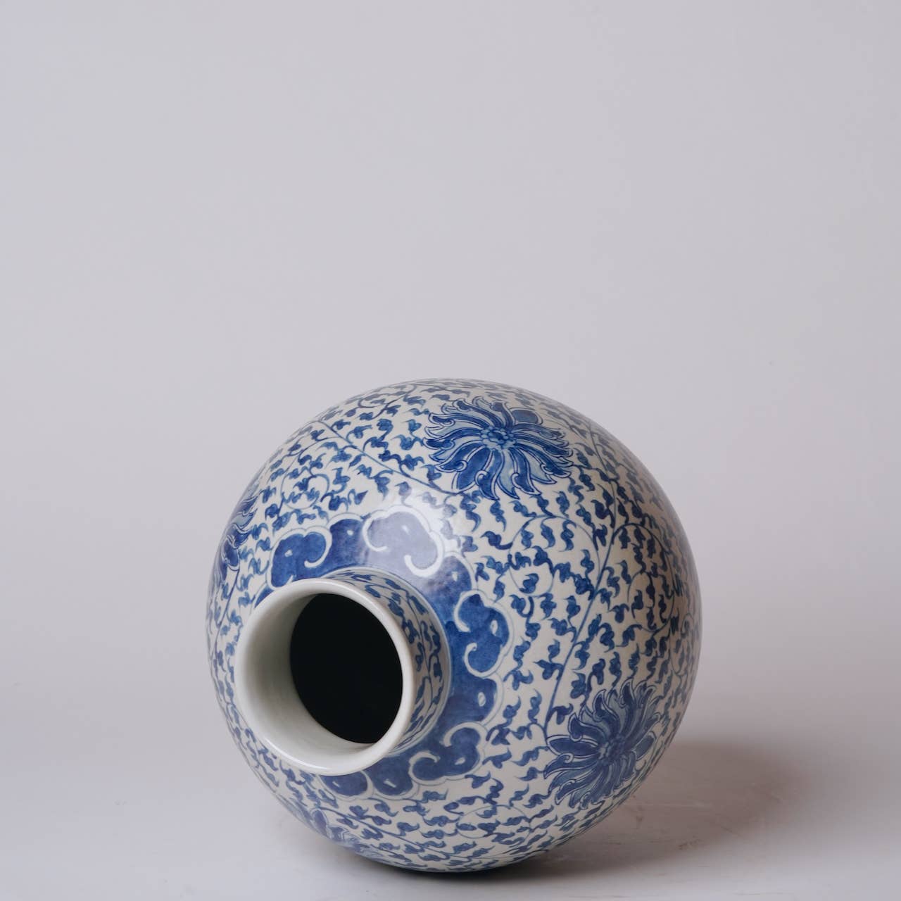 Cobalt Guild - Blue and White Porcelain Scrolling Lotus Globe Vase - Gaines Jewelers